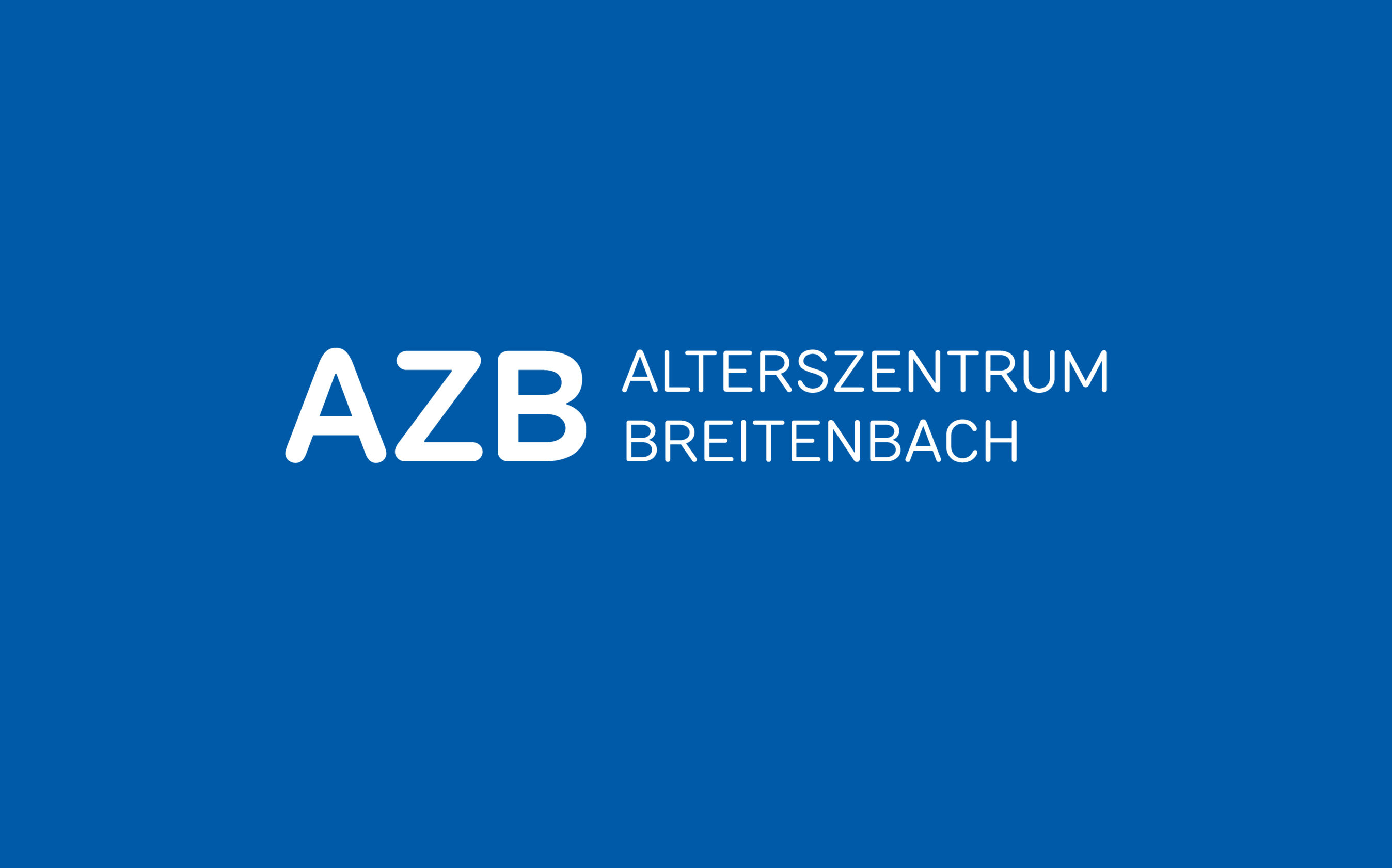 Logo-Design für das Alterszentrum Breitenbach. Weisse Schrift auf blauem Grund.