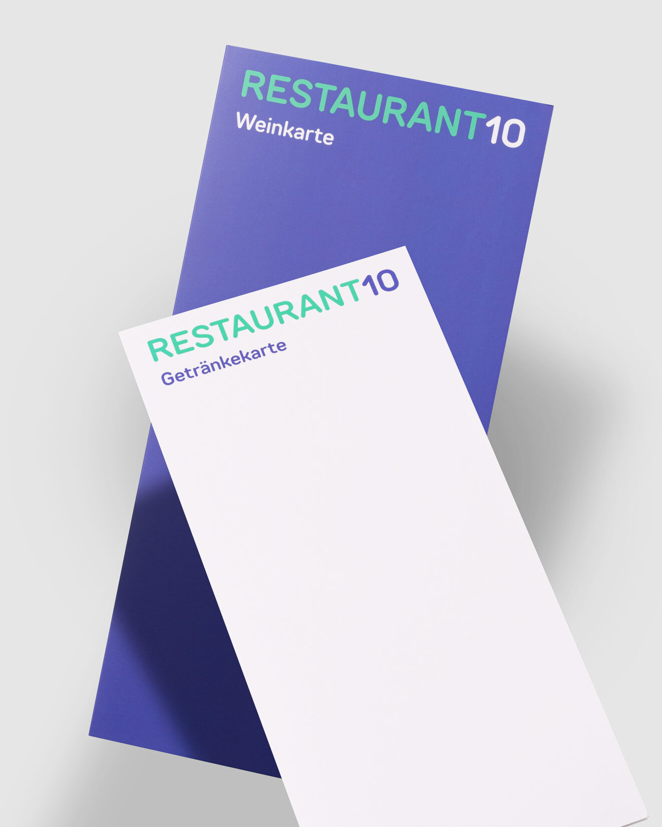 Grafische Gestaltung der Wein- und Getränkekarte des Restaurant 10. Reduziert auf das Logo und die Beschriftung des Inhalts.