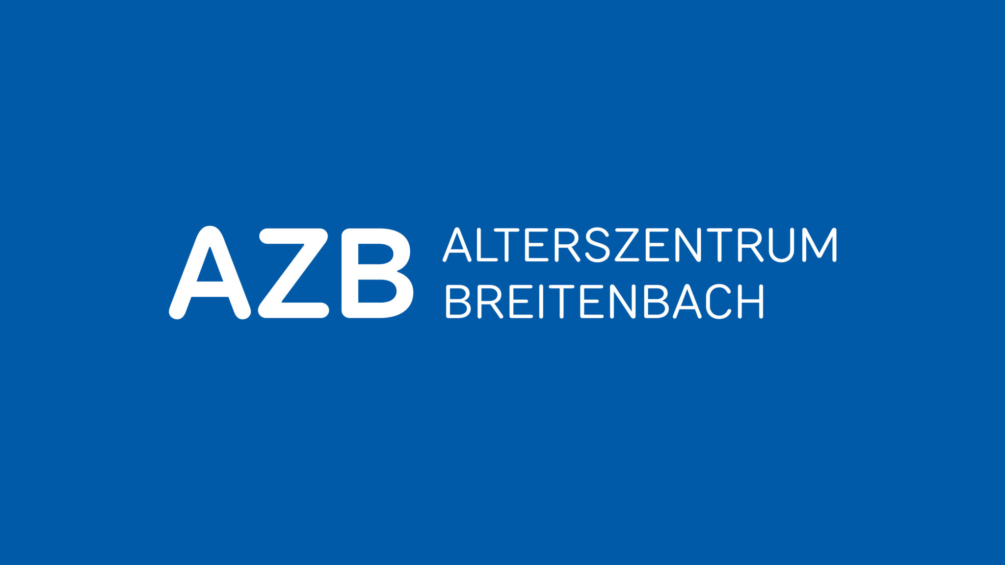 Logo-Design für das Alterszentrum Breitenbach. Weisse Schrift auf blauem Grund.